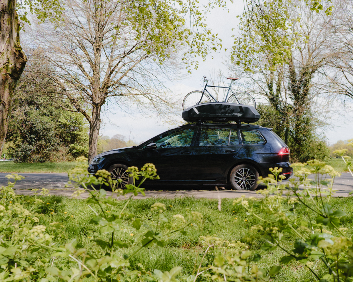 Beyond's hire Thule Force 3 Large roof box attached to a car.